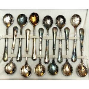 VINTAGE 12-piece Bugatti round-shaped Silver Plated Espresso Demitasse Spoons